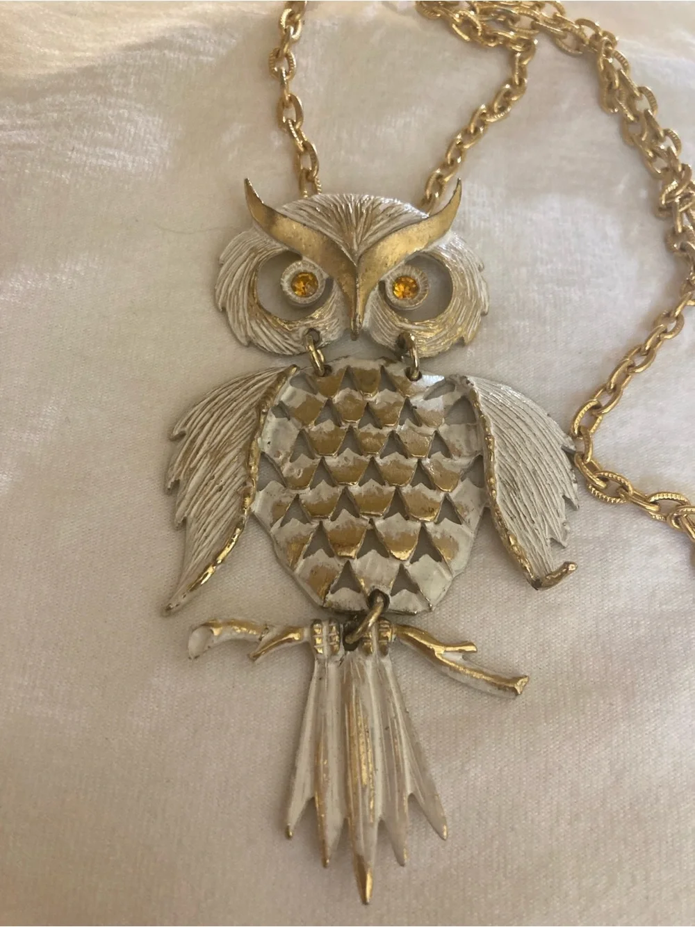 Large Articulated Owl Vintage Pendant Necklace